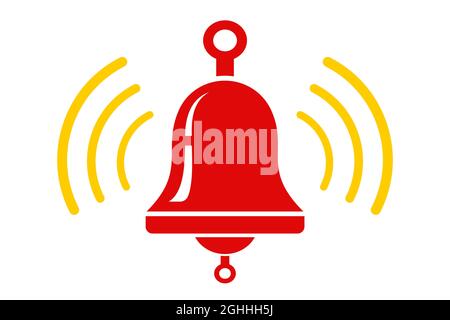 Vector icon of red metallic bell. Vector ringing bell for alarm clock and smartphone application alert. Stock Vector