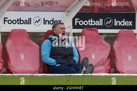 Blackburn Rovers manager Tony Mowbray during the Sky Bet Championship match at the City Ground, Nottingham. Picture date: 20th February 2021. Picture credit should read: Darren Staples/Sportimage via PA Images Stock Photo