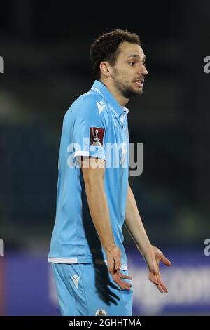 Cristian Brolli of San Marino reacts during the FIFA World Cup qualifiers match at San Marino Stadium, Serravalle. Picture date: 28th March 2021. Picture credit should read: Jonathan Moscrop/Sportimage via PA Images Stock Photo