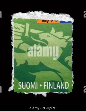 Stamp printed in Finland shows image of the Coat of arms. Stock Photo