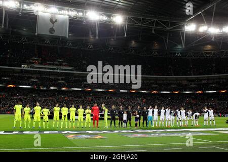 General view of both teams line ups at Wembley during UEFA Europa League football match