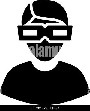 Man With 3d Glasses Icon. Black Stencil Design. Vector Illustration. Stock Vector