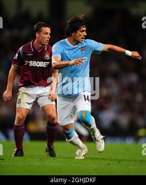 Roque Santa Cruz of Manchester City makes his debut for the club in place  of Shaun Wright-Phillips of Manchester City during the Barclays Premier  League match between the Manchester City v West