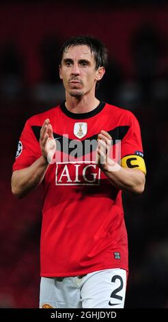 Gary Neville of Manchester United during the UEFA Champions League Group B match between the Manchester United and the CSKA Moscow in Old Trafford. Stock Photo