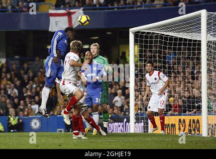 Chelsea's Michael Essien scoring his sides second goal during Barclays Premier League match between Chelsea and Wolverhampton Wanderers at Stamford Bridge in London. Stock Photo