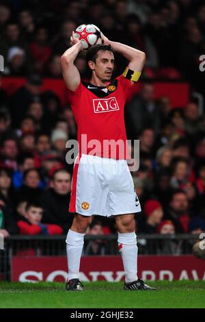 Gary Neville of Manchester United during UEFA Champions League Group B match between Manchester United and Besiktas at Old Trafford, Manchester. Stock Photo