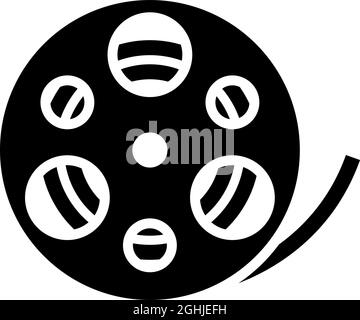 Movie Reel Icon. Black Stencil Design. Vector Illustration. Stock Vector