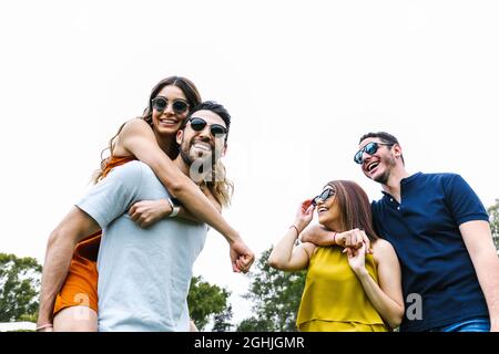 portrait of group of latin friends having fun in Mexico city Latin America Stock Photo
