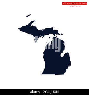 Michigan (USA) Map Vector Stock Illustration Design Template. Vector eps 10. Stock Vector