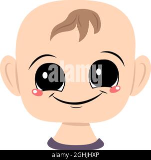 Avatar of a child with big eyes and a wide happy smile. Head of a toddler with a joyful face Stock Vector