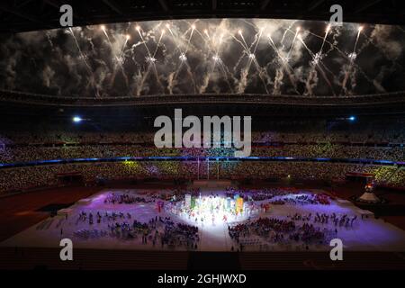 Fireworks light up the night sky around the stadium roof during the Tokyo 2020 Paralympic Games Closing Ceremony on September 5, 2021 at the Olympic Stadium in Tokyo, Japan. Credit: Koji Aoki/AFLO SPORT/Alamy Live News Stock Photo