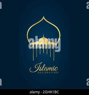 Elegant and luxury golden graphic Islamic decoration on blue background. Modern and beautiful vector mosque illustration design Stock Vector