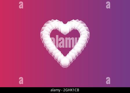 Digital white Pixel art Heart shape isolated on lovely purple background. Beautiful Seamless vector pixel love hearts pattern. Creative and stylish de Stock Vector