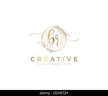 BR Feminine logo beauty monogram and elegant logo design, handwriting logo of initial signature, wedding, fashion, floral and botanical with creative Stock Vector