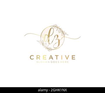 DZ Feminine logo beauty monogram and elegant logo design, handwriting logo of initial signature, wedding, fashion, floral and botanical with creative Stock Vector