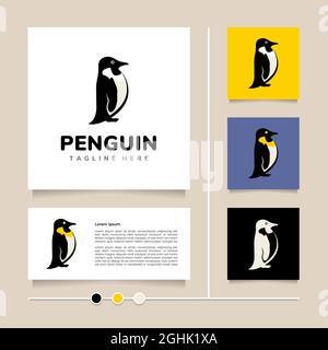 Creative idea penguin logo design. Cute Bird icon and symbol design vector Stock Vector