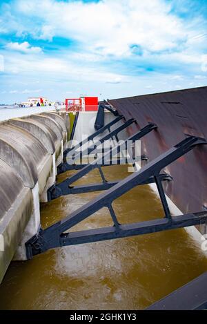 The Eider Barrage is located at the mouth of the river Eider near Tonning on Germany's North Sea coast. Its main purpose is protection from storm surg Stock Photo