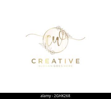 CW Feminine logo beauty monogram and elegant logo design, handwriting logo of initial signature, wedding, fashion, floral and botanical with creative Stock Vector
