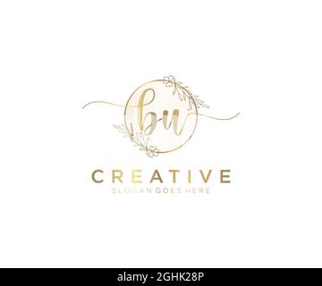 BU Feminine logo beauty monogram and elegant logo design, handwriting logo of initial signature, wedding, fashion, floral and botanical with creative Stock Vector
