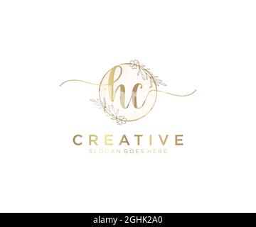 HC Feminine logo beauty monogram and elegant logo design, handwriting logo of initial signature, wedding, fashion, floral and botanical with creative Stock Vector
