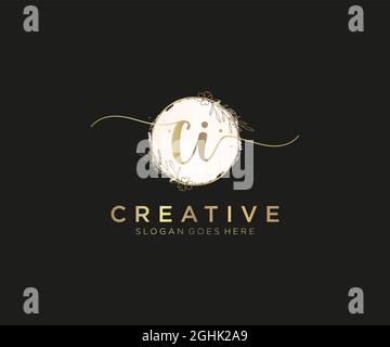 CI Feminine logo beauty monogram and elegant logo design, handwriting logo of initial signature, wedding, fashion, floral and botanical with creative Stock Vector