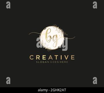 BG Feminine logo beauty monogram and elegant logo design, handwriting logo of initial signature, wedding, fashion, floral and botanical with creative Stock Vector