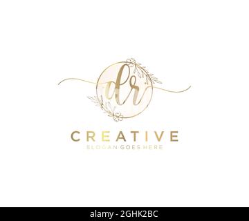 DR Feminine logo beauty monogram and elegant logo design, handwriting logo of initial signature, wedding, fashion, floral and botanical with creative Stock Vector