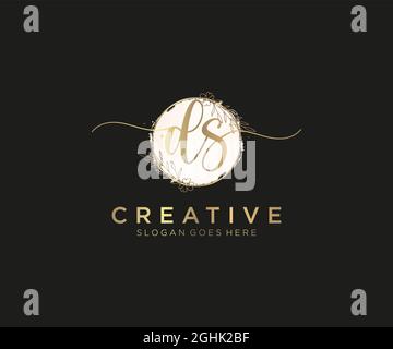 DS Feminine logo beauty monogram and elegant logo design, handwriting logo of initial signature, wedding, fashion, floral and botanical with creative Stock Vector