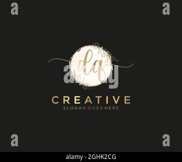 DQ Feminine logo beauty monogram and elegant logo design, handwriting logo of initial signature, wedding, fashion, floral and botanical with creative Stock Vector