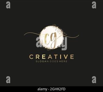 CG Feminine logo beauty monogram and elegant logo design, handwriting logo of initial signature, wedding, fashion, floral and botanical with creative Stock Vector