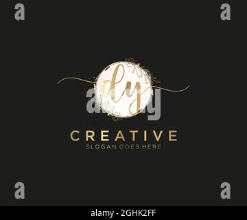 DY Feminine logo beauty monogram and elegant logo design, handwriting logo of initial signature, wedding, fashion, floral and botanical with creative Stock Vector
