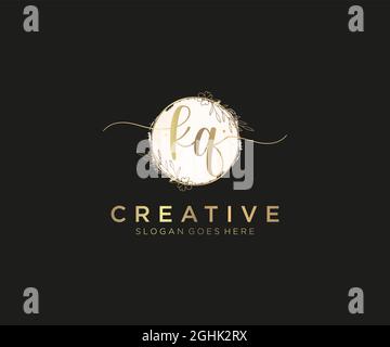 KQ Feminine logo beauty monogram and elegant logo design, handwriting logo of initial signature, wedding, fashion, floral and botanical with creative Stock Vector