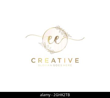 EE Feminine logo beauty monogram and elegant logo design, handwriting logo of initial signature, wedding, fashion, floral and botanical with creative Stock Vector