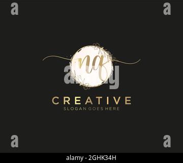 NQ Feminine logo beauty monogram and elegant logo design, handwriting logo of initial signature, wedding, fashion, floral and botanical with creative Stock Vector