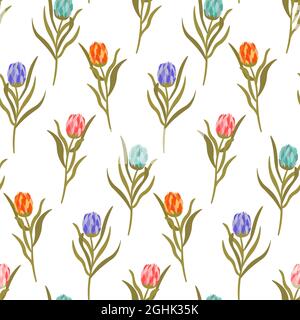 Pattern with multi-colored protea flowers. Vector illustration isolated on white background. Stock Vector