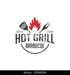 Rustic barbecue logo design, bar and grill vector illustration, best for food, restaurant logo idea Stock Vector