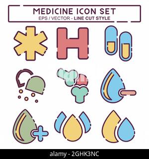 Set Icon Vector of Medicine - Line Cut Style - Simple illustration, Editable stroke, Design template vector, Good for prints, posters, advertisements, Stock Vector