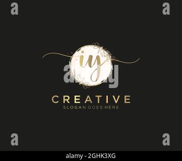 IY Feminine logo beauty monogram and elegant logo design, handwriting logo of initial signature, wedding, fashion, floral and botanical with creative Stock Vector