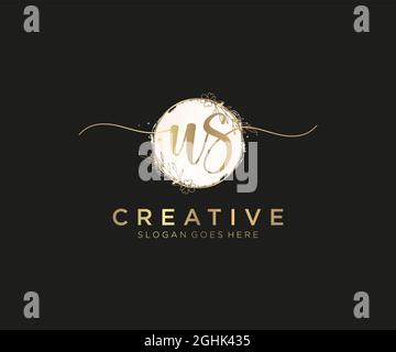 US Feminine logo beauty monogram and elegant logo design, handwriting logo of initial signature, wedding, fashion, floral and botanical with creative Stock Vector