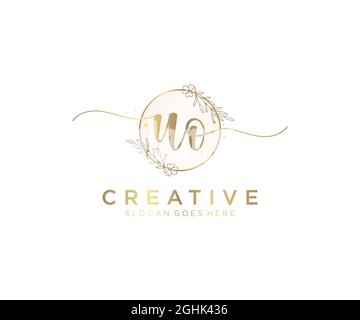 UO Feminine logo beauty monogram and elegant logo design, handwriting logo of initial signature, wedding, fashion, floral and botanical with creative Stock Vector