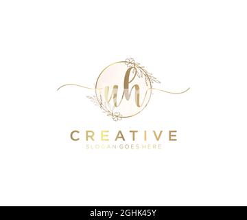 UH Feminine logo beauty monogram and elegant logo design, handwriting logo of initial signature, wedding, fashion, floral and botanical with creative Stock Vector