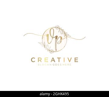VP Feminine logo beauty monogram and elegant logo design, handwriting logo of initial signature, wedding, fashion, floral and botanical with creative Stock Vector
