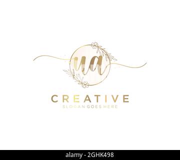 UA Feminine logo beauty monogram and elegant logo design, handwriting logo of initial signature, wedding, fashion, floral and botanical with creative Stock Vector