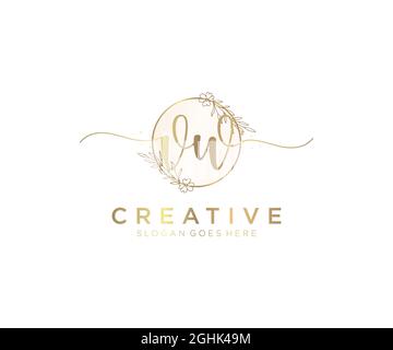 VW Feminine logo beauty monogram and elegant logo design, handwriting logo of initial signature, wedding, fashion, floral and botanical with creative Stock Vector