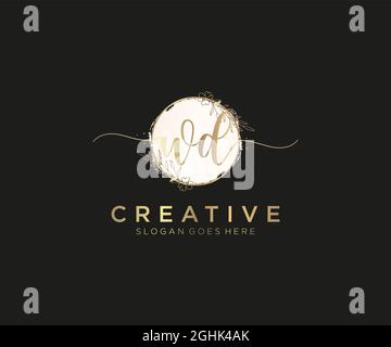 WD Feminine logo beauty monogram and elegant logo design, handwriting logo of initial signature, wedding, fashion, floral and botanical with creative Stock Vector