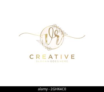VR Feminine logo beauty monogram and elegant logo design, handwriting logo of initial signature, wedding, fashion, floral and botanical with creative Stock Vector