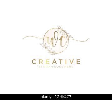 WC Feminine logo beauty monogram and elegant logo design, handwriting logo of initial signature, wedding, fashion, floral and botanical with creative Stock Vector