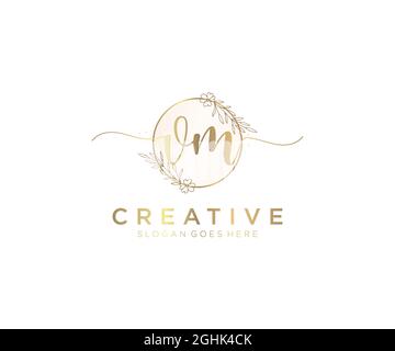 VM Feminine logo beauty monogram and elegant logo design, handwriting logo of initial signature, wedding, fashion, floral and botanical with creative Stock Vector