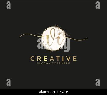 VI Feminine logo beauty monogram and elegant logo design, handwriting logo of initial signature, wedding, fashion, floral and botanical with creative Stock Vector