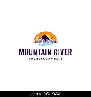 Modern minning climber mountain river Logo design Stock Vector